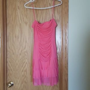 short pink spaghetti strap dress